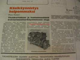 Maaseudun Koneviesti 1956 / 17 sis mm.Yksi ruiskutuspumppuyksikkö monisylinteriseen dieselmoottoriin.Kuivururakenteiden vertailua.Pienteollisuuteen soveltuvista