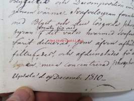 J. Arrhenius, koululaisen / opiskelijan fysiikan / kemian tehtävävihko Upsala, päivätty 19.12.1810 (sittemmin Turun ja Porin läänin lääninlääkäri?)