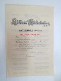 Littois Aktiebolag (Littoinen Oy) Aktiebref,  1900,  blanco / käyttämätön -osakekirja, sisältää 2 arkkia talonkilippuja vuosille 1900-1919