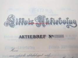 Littois Aktiebolag (Littoinen Oy) Aktiebref,  1900,  blanco / käyttämätön -osakekirja, sisältää 2 arkkia talonkilippuja vuosille 1900-1919