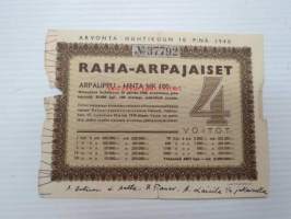 Raha-arpa, Raha-arpajaiset / Penninglotteriet, lottsedel huhtikuu 1940 nr 37792
