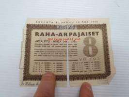 Raha-arpa, Raha-arpajaiset / Penninglotteriet, lottsedel elokuu 1940 nr 37593