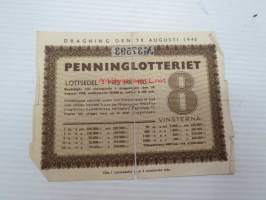 Raha-arpa, Raha-arpajaiset / Penninglotteriet, lottsedel elokuu 1940 nr 37593