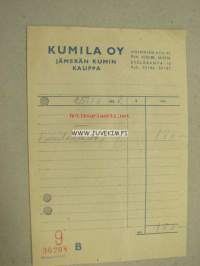 Kumila Oy kumikauppa / rengasliike Helsinki 1958 -kuitti