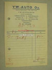 VW-Auto Oy Helsinki 195? -kuitti