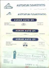Turkulaisia autoliikkeitä  - firmalomake 7 kpl:n erä