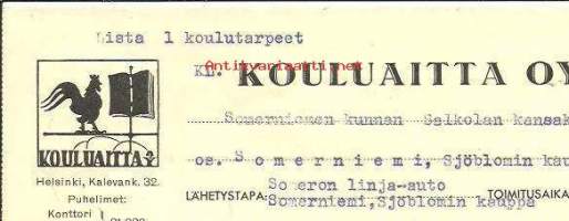 Kouluaitta Oy lähetyslista 1933  - firmalomake