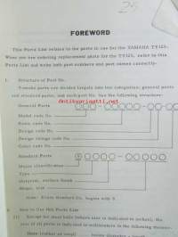 Yamaha parts list model TY125 (&#039;77)(type 1K6) for Europe - Varaosaluettelo