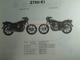 Kawasaki Z750-E1 for European market, motorcycle Parts Catalog -varaosaluettelo