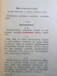 Metsästystä sekä eläin- ja luonnonsuojelua koskevat lait ja asetukset - pieni lakisarja No 52 1947