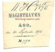 Magistraten i Åbo 1876 -  logo  leikattu firmalomake