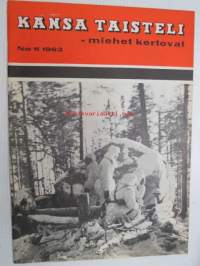 Kansa Taisteli 1963 nr 11, sis. seur. artikkelit; Toivo Vuorela - Raatteen tiellä ensin vetäydyttiin, Akseli Sario - Rantapyssyjä hoitelemassa, Lauri Leikonen -