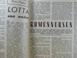 Viikonloppu 1942 nr 7, sis. mm. seur. artikkelit / kuvat / mainokset; Tyttö suoristi selkänsä, Rakkautta lautatarhassa, Nora Charles pettävän varjon kaunis