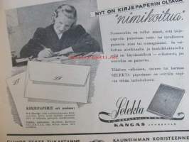 Eeva 1947 nr 4 huhtikuu, sis. mm. seur. artikkelit / kuvat / mainokset; Kannessa Eeva-Kaarina Volanen, Malabarin rannikolla, Kuukauden paras elokuva, Aistikasta