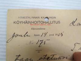 Hämeenlinnan kaupungin köyhäinhoitohallitus / Turun köyhäinhoitohallitus - Lastenhoitolautakunta Turku, 14.12.1918 -&quot;Tunnustetaan vastaanotetuksi Siiri