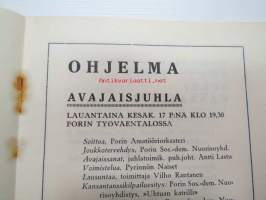 Satakunnan työväen II Maakuntajuhlat Porissa 17-18.6.1933 -juhlaopas