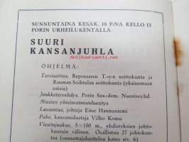 Satakunnan työväen II Maakuntajuhlat Porissa 17-18.6.1933 -juhlaopas