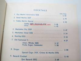 Cocktails, Palace Hotel, Helsinki, 1965 -drinkkilista