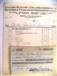 Lounais-Suomen Osuusteurastamo rl, Teurastamo, Makkaratehdas, Talinsulattamo, Vuotien suolaamo, Turku lähetyslista   30.5.1923  - firmalomake