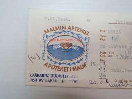 Malmin Apteekki - Apoteket i Malm, Helsinki, 10.4.1968 -apteekkisignatuuri, reseptiliuska
