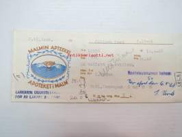 Malmin Apteekki - Apoteket i Malm, Helsinki, 10.4.1968 -apteekkisignatuuri, reseptiliuska