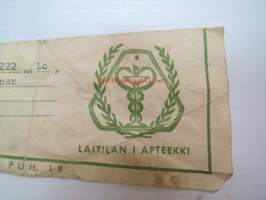 Laitilan I Apteekki, 4.6.1955 -apteekkisignatuuri, reseptiliuska