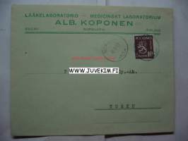 Lääkelaboratorio - Medicinskt Laboratorium Alb. Koponen -kirjekuori