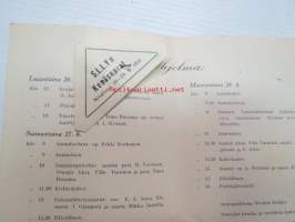 Suomen Laestadiolaisen Lähetysyhdistyksen Kesäseurat ja vuosikokous Nivalassa 26.6. - 28.6. 1954 -ohjelmavihko ja osallistujamerkki