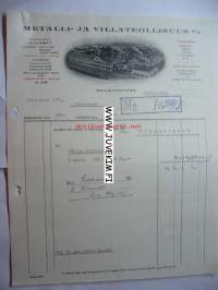 Metalli - ja villateollisuus O/Y Helsingfors 28.11.1939 -asiakirja