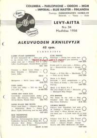 Levy-Aitta nr 34  maaliskuu 1958 - alkuvuoden äänilevyjä - 8 sivua