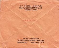 Kirjekuori/Firmakuori - Oy Suomi - Hampuri Rahtauskonttori A.B. Helsinki.  4.7.1939.  Osittainen Olympialaisleima 20.7. - 4.8.1940 näkyvissä.