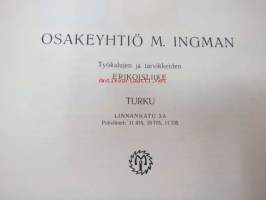Heloituksia, värejä, lakkoja, liimoja, rakennuslevyjä, ruuveja, pultteja - Tuotekuvasto nr 25 Osakeyhtiö M. Ingman -tuoteluettelo