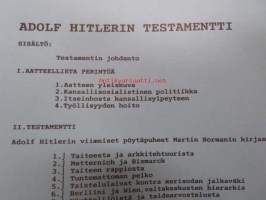 Hitlerin testamentti 1945 Kansallis-Mytologinen Yhdistys -Pekka Siitoin -tuotantoa  (sininen kansi)