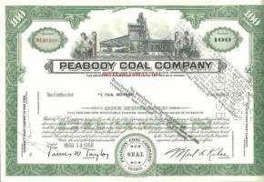 Peabody Coal Company  osakekirja 1958 - hiili- ja energiayhtiö