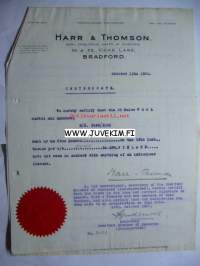 Harr &amp; Thomson Bradford 13.10.1922 -asiakirja