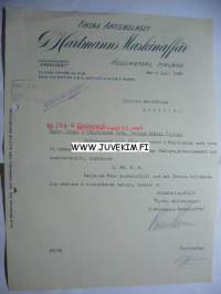 Finska Aktiebolaget G. Hartmans Maskinaffär Helsingfors 9.7.1925 -asiakirja
