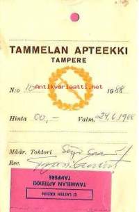 Tammelan Apteekki - resepti signatuuri  apteekkipussi