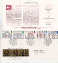 FDC Iso-Britannia 1989 - 14.11.1989  Christmas.  Fly Cathedral 1189 - 1989.  Joulumerkkisarja.