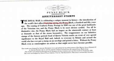 FDC Iso-Britannia 1990 - 10.01.1989  1d Penny Black Anniversary stamps. Penny Black 150 v.  Erikoisjulkaisu.