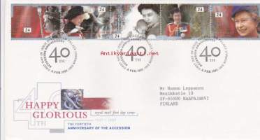 FDC Iso-Britannia/Englanti 1992 - 06.02.1992  Happy and Glorious - The fortieth anniversary of the accession.  Eilzabeth II 40 vuotta kuningattarena.