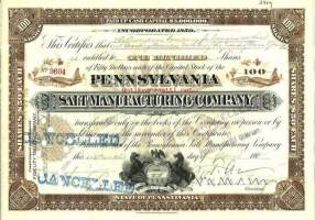 Pennsylvania Saltmanufacturing Co 1909  - osakekirja ,USA