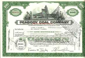 Peabody Coal Co 1957   hiili - osakekirja ,USA