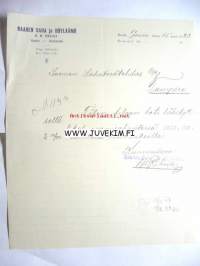 Raahen Saha ja Höyläämö Raahe 15.12.1923 -asiakirja