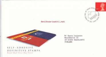 FDC Iso-Britannia/Englanti 1993 -19.10.1993 Self - Adhesive Definitive stamps - 1. luokan tarrayleismerkki.