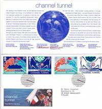 FDC Iso-Britannia/Englanti 1994 - 03.05.1994  Channel Tunnel - Kanaalitunneli Englannista Ranskaan. (EPK, juhlamerkki, kuuluisat paikat)