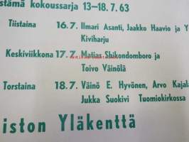 Suvi-iltoja Sanan ääressä - Turun evankelisluterilaisten seurakuntien järjestämä kokoussarja 13-18.7.1963 -juliste