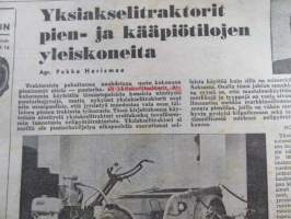 Koneviesti 1959, sis. mm. seur. artikkelit / kuvat / mainokset; Yksiakselisetraktorit pien- ja kääpiötilojen yleiskoneita, Leikkuupuimuri Aros (Aktiv) M2S,