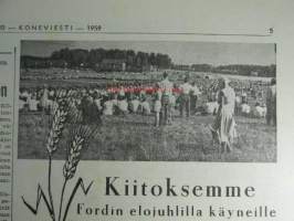 Koneviesti 1959, sis. mm. seur. artikkelit / kuvat / mainokset; Yksiakselisetraktorit pien- ja kääpiötilojen yleiskoneita, Leikkuupuimuri Aros (Aktiv) M2S,