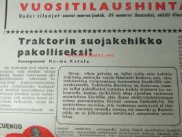 Koneviesti 1959, sis. mm. seur. artikkelit / kuvat / mainokset; Yksiakselisetraktorit pien- ja kääpiötilojen yleiskoneita, Leikkuupuimuri Aros (Aktiv) M2S,