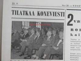 Koneviesti 1959, sis. mm. seur. artikkelit / kuvat / mainokset; Yksiakselisetraktorit pien- ja kääpiötilojen yleiskoneita, Leikkuupuimuri Aros (Aktiv) M2S,